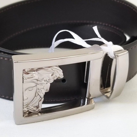 NEW Versace Collection 3D Logo Leather belt Brown - Picture 2 of 8